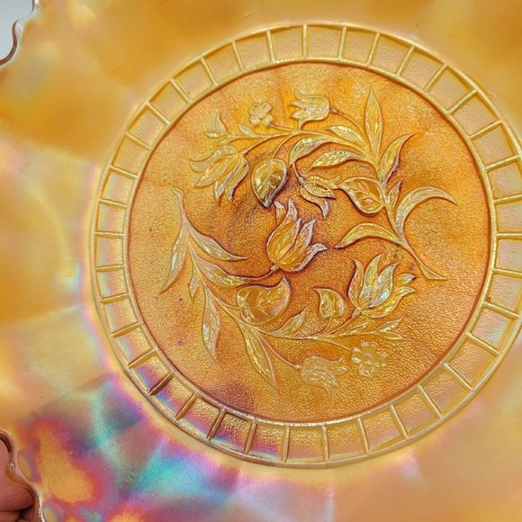 Dugan Wildflower Carnival Glass Vintage Marigold  Iridescent Ruffled Rim Dish - Picture 6 of 13